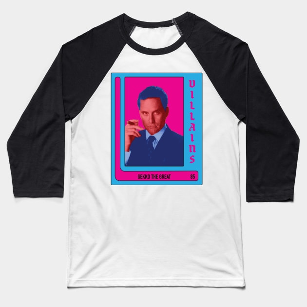 Gordon Gekko villain trading card (retro design) Baseball T-Shirt by TheRatbagCo